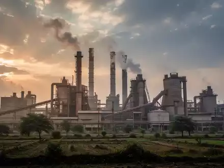 Eine indische Industrieanlage mit Schornsteinen, die Dampf ausstoßen, symbolisiert die Herausforderungen der CO2-Bepreisung. - Foto: über boerse-global.de