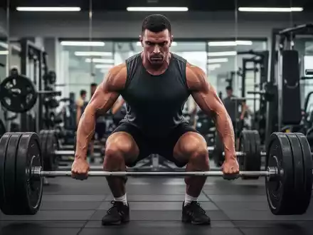Ein muskulöser männlicher Athlet hebt schwere Gewichte in einem modernen Fitnessstudio, konzentriert und entschlossen. - Foto: über boerse-global.de