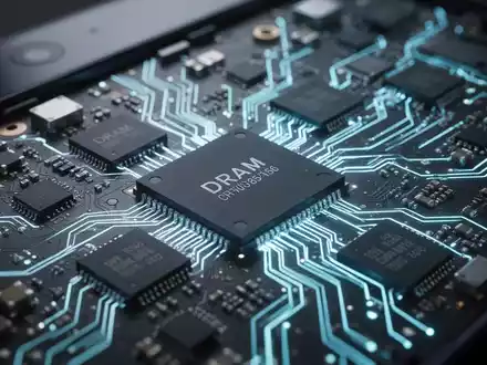 Nahaufnahme der internen Logikplatine eines Smartphones mit beleuchteten DRAM-Chips und komplexer Schaltung, Symbol für fortschrittliche Technologie. - Foto: über boerse-global.de