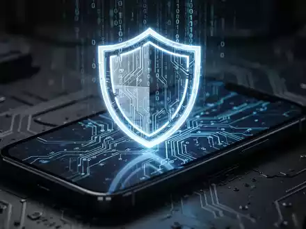 Ein stilisiertes, leuchtendes Schild-Symbol auf einem Smartphone-Bildschirm, das digitale Sicherheit und Datenschutz symbolisiert. - Foto: über boerse-global.de