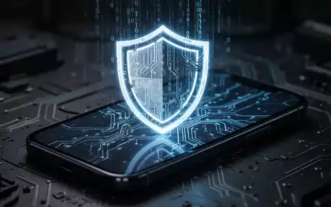 Ein stilisiertes, leuchtendes Schild-Symbol auf einem Smartphone-Bildschirm, das digitale Sicherheit und Datenschutz symbolisiert. - Foto: über boerse-global.de