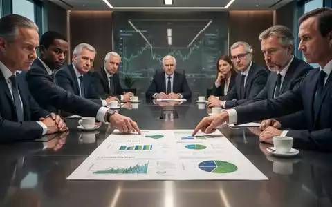 Aktionäre in einem Sitzungssaal begutachten kritisch einen Nachhaltigkeitsbericht mit Diagrammen und Grafiken auf einem Tisch. - Foto: über boerse-global.de