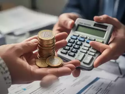 Nahaufnahme von Händen, die deutsche Euro-Münzen und einen Taschenrechner halten, symbolisiert finanzielle Auswirkungen von Rentenreformen. - Foto: über boerse-global.de