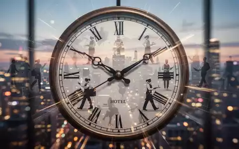 Eine stilisierte Uhr mit schnell beweglichen Zeigern, überlagert von schemenhaften Silhouetten von Hotel- und Restaurantmitarbeitern. - Foto: über boerse-global.de