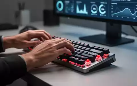 Nahaufnahme von Händen, die schnell auf einer modernen mechanischen Tastatur tippen, mit verschwommenem Hintergrund eines Bildschirms mit Leistungsdaten. - Foto: über boerse-global.de
