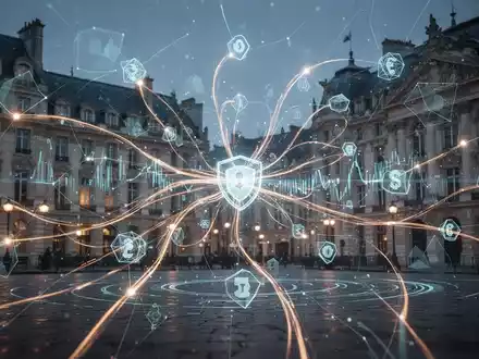 Abstrakte Darstellung digitaler Finanzdatenflüsse zwischen vernetzten Knoten, die sichere, schnelle Zahlungen und Compliance symbolisieren. - Foto: über boerse-global.de
