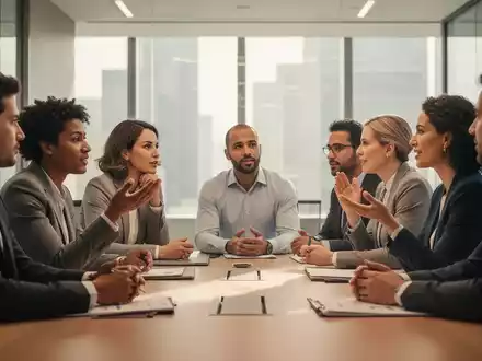 Eine vielfältige Gruppe von Menschen in einem modernen Konferenzraum, die in nachdenklichem, respektvollem Dialog miteinander sprechen. - Foto: über boerse-global.de