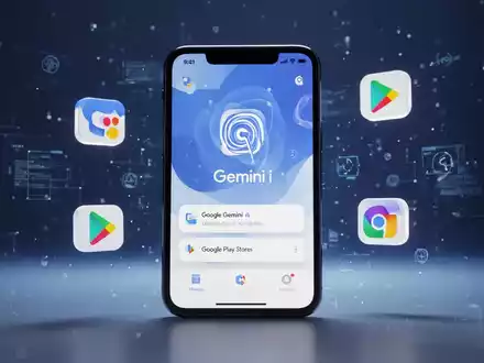 Smartphone-Bildschirm mit Google Gemini KI-Assistent, App-Icons und Play-Store-Elementen. - Foto: über boerse-global.de