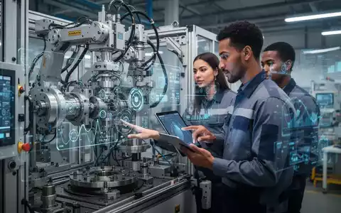 Ein Teamleiter in einer modernen Industrieanlage, der eine komplexe automatisierte Maschine überwacht und digitale Schnittstellen nutzt. - Foto: über boerse-global.de