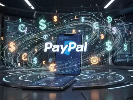 Stilisierte digitale Oberfläche mit leuchtenden Linien und Finanzsymbolen, die den Geld- und Datenfluss bei digitalen Zahlungen darstellt. - Foto: über boerse-global.de