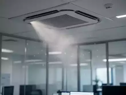 Ein modernes Büro mit einem Klimaanlagen-Lüftungsschacht und subtilen Staubpartikeln, die in einem Lichtstrahl schweben. - Foto: über boerse-global.de