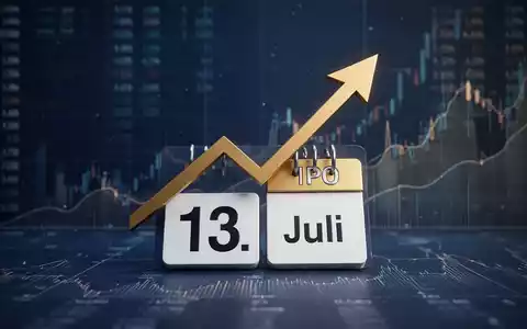Eine stilisierte Darstellung eines Börsengangs mit einem aufsteigenden Pfeil und dem Datum '13. Juli' vor Finanzcharts. - Foto: über boerse-global.de