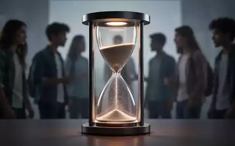 Eine stilisierte Sanduhr, deren Sand schnell fließt, vor verschwommenen Silhouetten junger Erwachsener, die schnelles Altern symbolisieren. - Foto: über boerse-global.de