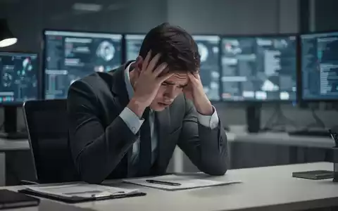 Eine junge Person mit dem Kopf in den Händen, sitzt überfordert an einem Schreibtisch mit unscharfen Bildschirmen im Hintergrund. - Foto: über boerse-global.de