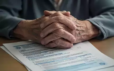 Nahaufnahme der Hände einer älteren Person, die auf einem Dokument ruhen, das finanzielle und pflegerelevante Begriffe zeigt. - Foto: über boerse-global.de