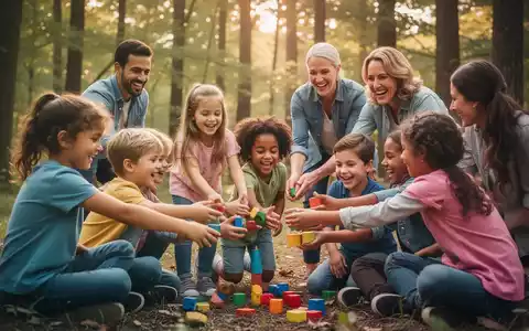 Eine Gruppe lachender Kinder und Erwachsener nimmt an einer spielerischen Outdoor-Aktivität teil, die Zusammenhalt und Resilienz fördert. - Foto: über boerse-global.de