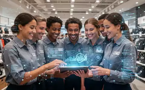 Einzelhandelsmitarbeiter nutzen ein Tablet mit KI-Funktionen in einem modernen Geschäft, Symbol für Technologieintegration im Einzelhandel. - Foto: über boerse-global.de