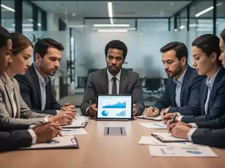 Professionelle sitzen an einem Konferenztisch, diskutieren und überprüfen Dokumente, was ein Probezeitgespräch symbolisiert. - Foto: über boerse-global.de