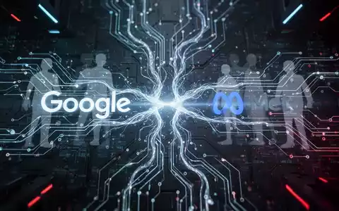 Glühendes digitales Netzwerk mit Datenströmen, dezent überlagert mit Google- und Meta-Logos, symbolisiert eingeschränkten KI-Zugang und Kapazität. - Foto: über boerse-global.de
