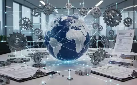 Ein komplexes Netzwerk aus Lieferkettenelementen, Zahnrädern und Rechtsdokumenten, die Vorschriften und Sorgfaltspflicht symbolisieren. - Foto: über boerse-global.de