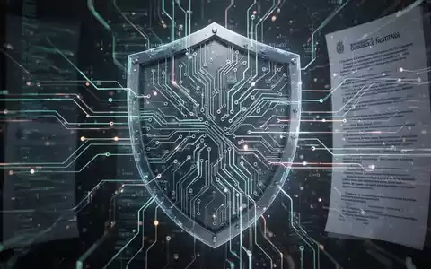 Digitale Illustration verschlungener Schaltkreise und Datenströme, die KI und Sicherheit symbolisieren, mit leuchtenden Linien für Gesetzgebung. - Foto: über boerse-global.de