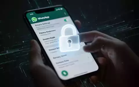 Ein Smartphone zeigt WhatsApp-Datenschutzeinstellungen. Ein leuchtendes Vorhängeschloss symbolisiert Datensicherheit und Privatsphäre. - Foto: über boerse-global.de