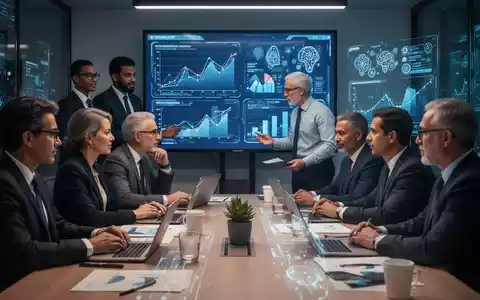 Eine Gruppe von Fachleuten aus verschiedenen Disziplinen nimmt an einer Weiterbildung im Finanzwesen teil, mit digitalen Bildschirmen im Hintergrund. - Foto: über boerse-global.de
