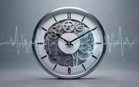 Ein stilisiertes Zifferblatt mit Zahnrädern, die subtil in Gehirnaktivitätslinien übergehen, symbolisiert die Synchronisation von Arbeit und innerer Uhr. - Foto: über boerse-global.de