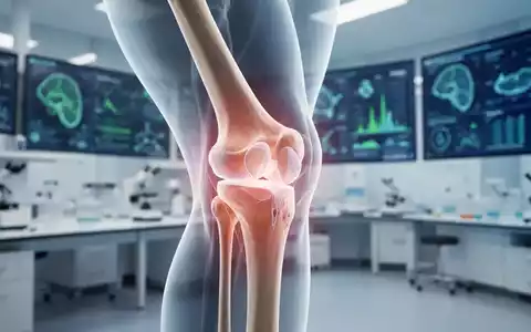 Nahaufnahme eines menschlichen Kniegelenks mit durchscheinenden Knochen- und Knorpelstrukturen in einem Forschungslabor. - Foto: über boerse-global.de