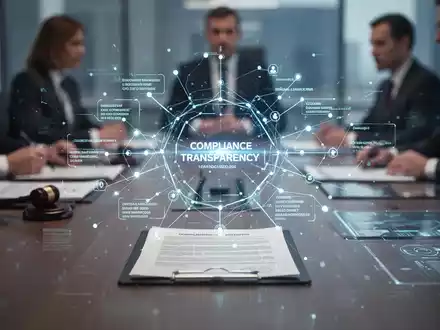 Eine stilvolle Darstellung eines modernen Konferenztisches mit holografischen Projektionen von Rechtsdokumenten und Datenpunkten. - Foto: über boerse-global.de