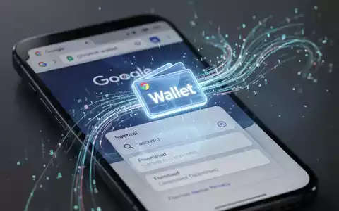Smartphone-Bildschirm mit Google Wallet-Logo, das mit Chrome-Autofill-Feldern verschmilzt, Symbol für Datenintegration. - Foto: über boerse-global.de