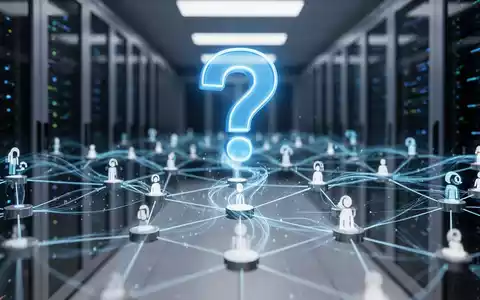 Leuchtend blaues Fragezeichen-Symbol über digitalem Netzwerk verbundener Knoten, symbolisiert Online-Frageplattform mit Datenströmen. - Foto: über boerse-global.de