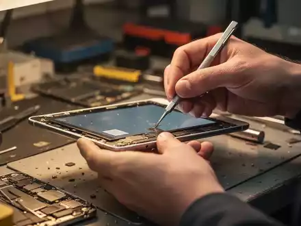Hände reparieren sorgfältig ein elektronisches Gerät mit Werkzeugen, symbolisierend das Recht auf Reparatur und Nachhaltigkeit. - Foto: über boerse-global.de