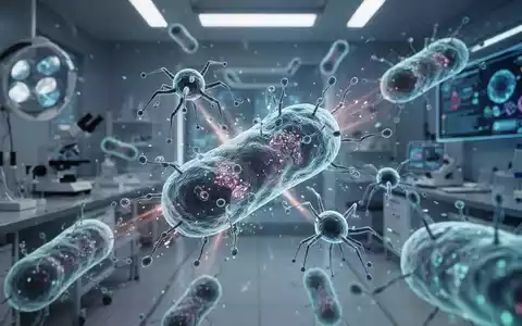 Mikroskopische Ansicht von Bakteriophagen, die Bakterien angreifen, in einem futuristischen medizinischen Labor mit leuchtenden Elementen. - Foto: über boerse-global.de