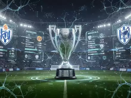 Futuristisches Fußballstadion mit holografischen Projektionen und KI-Neuronalnetz-Mustern - Foto: über boerse-global.de