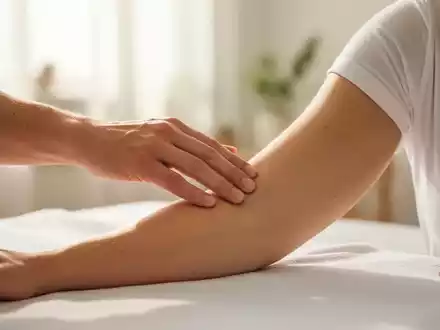 Eine Hand übt sanften Druck auf einen Arm aus, während im Hintergrund ein verschwommener, beruhigender Wellnessbereich zu sehen ist. - Foto: über boerse-global.de