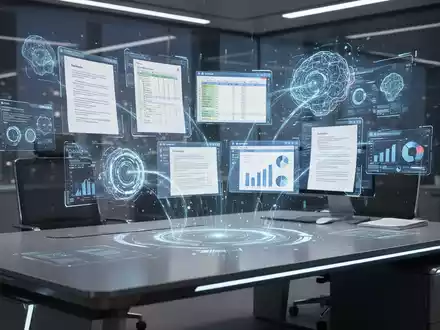 Holografische Projektion von Büroanwendungen auf einem Schreibtisch, gesteuert durch KI-Schnittstellen, symbolisiert autonome Produktivität. - Foto: über boerse-global.de