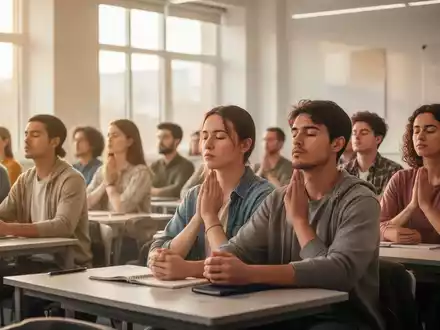 Schüler in einem modernen Klassenzimmer, die sich auf Achtsamkeitsübungen konzentrieren, um mentale Stärke zu fördern. - Foto: über boerse-global.de