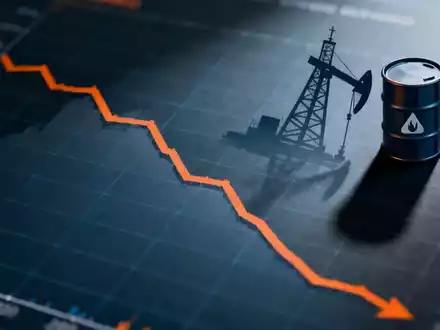 Ein stilisierter Finanzgraph mit Abwärtstrend und angedeuteter Ölplattform oder Fass, der den Energiesektor darstellt. - Foto: über boerse-global.de