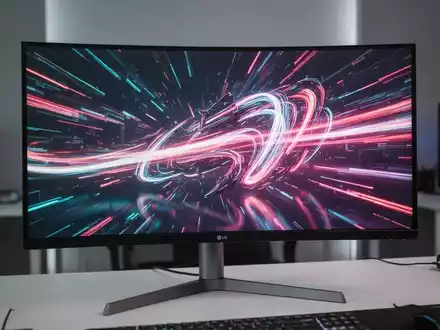 Ein schlanker, moderner LG UltraWide-Monitor mit lebendigen Grafiken in einem zeitgenössischen, minimalistischen Arbeitsbereich. - Foto: über boerse-global.de