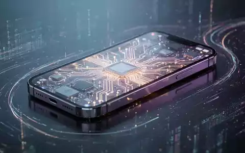 Futuristisches Smartphone mit leuchtenden Innenkreisläufen auf reflektierender Oberfläche, umgeben von abstrakten digitalen Lichtströmen. Symbolisiert fortschrittliche Technologie und KI. - Foto: über boerse-global.de