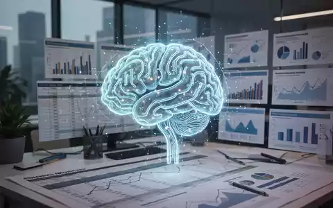 KI-Gehirn-Icon über Tabellenblatt und Präsentationsfolien, symbolisiert KI-Tools für Produktivität in Excel und PowerPoint. - Foto: über boerse-global.de