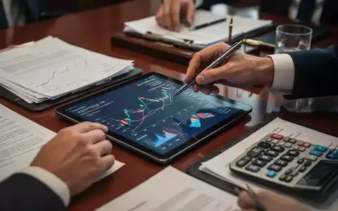 Hände zeigen auf Finanzdiagramm auf Tablet, umgeben von Dokumenten und Taschenrechner auf Konferenztisch, symbolisierend Regierungsreformen. - Foto: über boerse-global.de