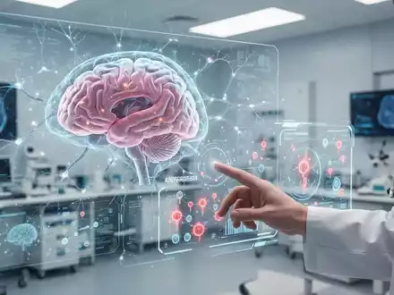 Eine futuristische Gehirnscan-Visualisierung mit neuronalen Netzen und Datenpunkten, die eine KI-gestützte Diagnose symbolisiert. - Foto: über boerse-global.de