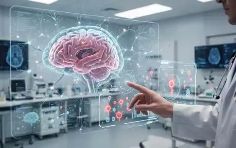 Eine futuristische Gehirnscan-Visualisierung mit neuronalen Netzen und Datenpunkten, die eine KI-gestützte Diagnose symbolisiert. - Foto: über boerse-global.de