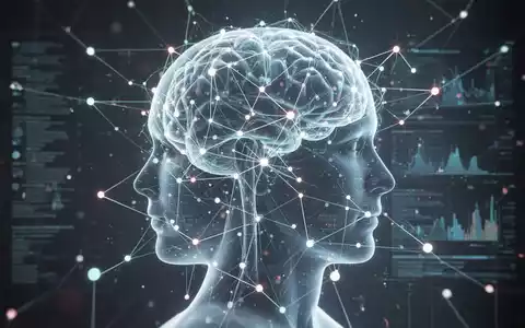 Eine stilisierte, leuchtende neuronale Netzwerkgrafik überlagert einen menschlichen Kopf, mit Datenpunkten und Verbindungslinien. - Foto: über boerse-global.de