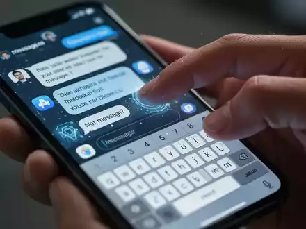 Eine Hand hält ein iPhone mit Textnachrichten und KI-bezogenen Interface-Elementen auf dem Bildschirm. - Foto: über boerse-global.de