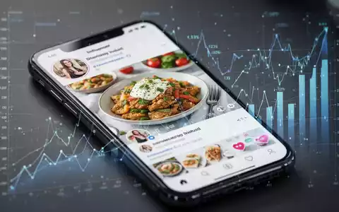 Nahaufnahme eines Smartphone-Bildschirms mit einem Social-Media-Feed eines Food-Influencers und Finanzdaten-Overlays. - Foto: über boerse-global.de