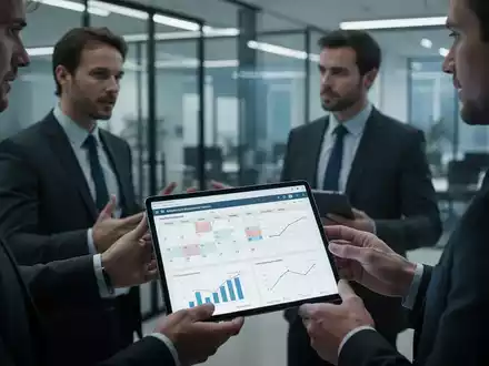 Schichtarbeiter beraten sich über einen digitalen Kalender auf einem Tablet, der Urlaubs- und Arbeitszeiten anzeigt. - Foto: über boerse-global.de
