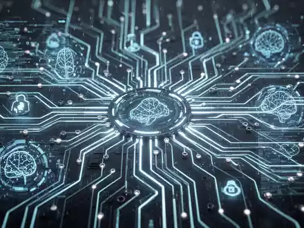 Stilisierte KI-Darstellung mit leuchtenden neuronalen Pfaden und abstrakten digitalen Elementen auf dunklem Hintergrund. - Foto: über boerse-global.de